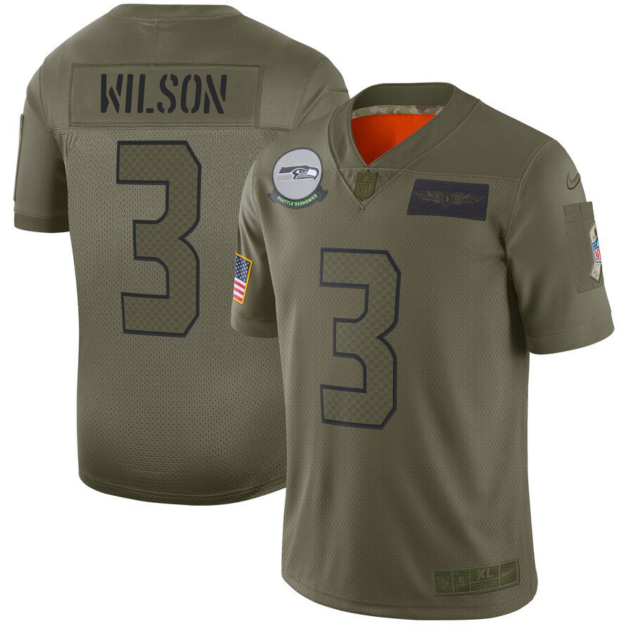 Men Seattle Seahawks #3 Wilson Green Nike Olive Salute To Service Limited NFL Jerseys